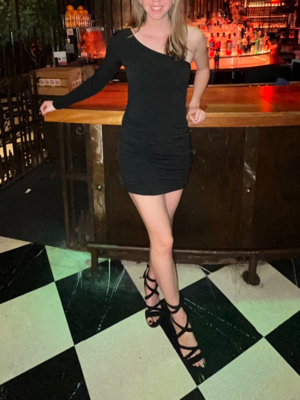 Ruby Rox Black One-Shoulder Ruched Bodycon Mini Dress - Picture 4 of 5